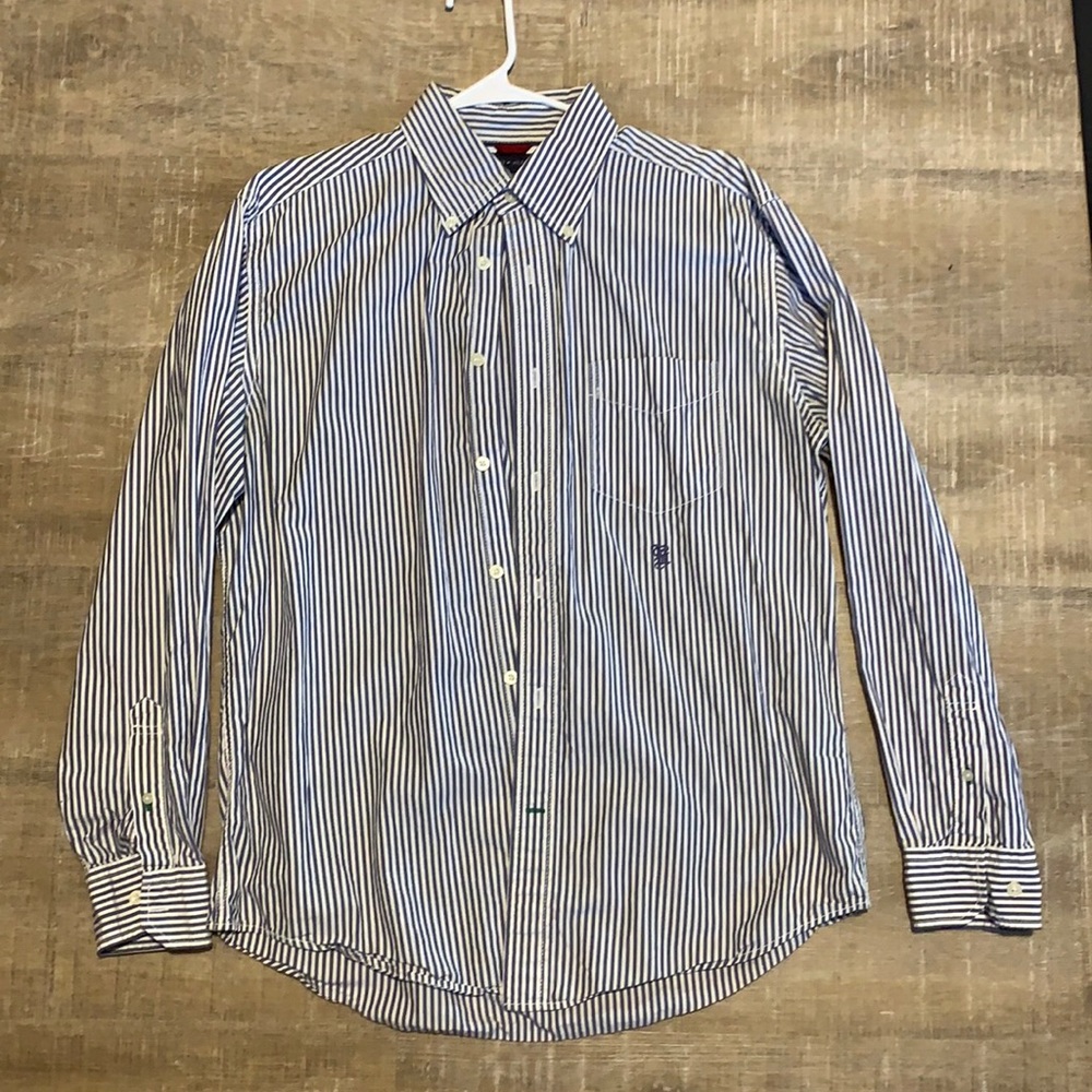 Tommy Hilfiger Blue and White Striped Dress Shirt